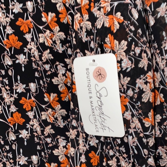 Hayden Los Angeles  Floral Long Sheer Sleeve Dress in Black, tan and orange. NWT - Picture 4 of 7
